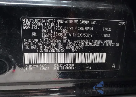 2022 Toyota Rav4 Xle Premium z USA, uszkodzony, nr VIN 2T3C1RFV3NC185151